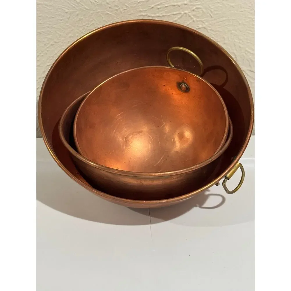 Copper Hanging Round Bottom Beating Bowls Set 3